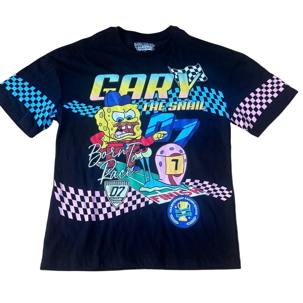 SpongeBob SQUAREPANTS T-Shirt Mens MD Black Gary Snail Racing Graphic